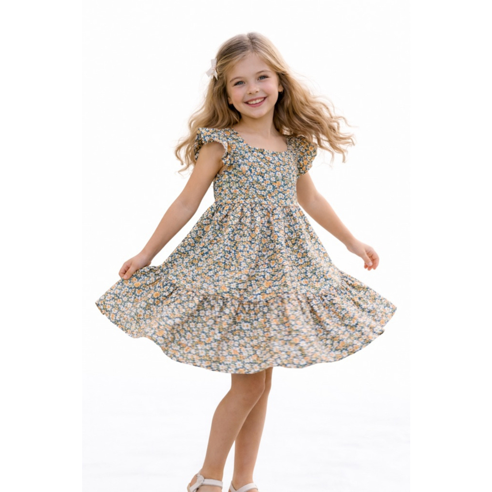 Hayden Girls Medium Blue Floral Easter Spring Photo Dress‎